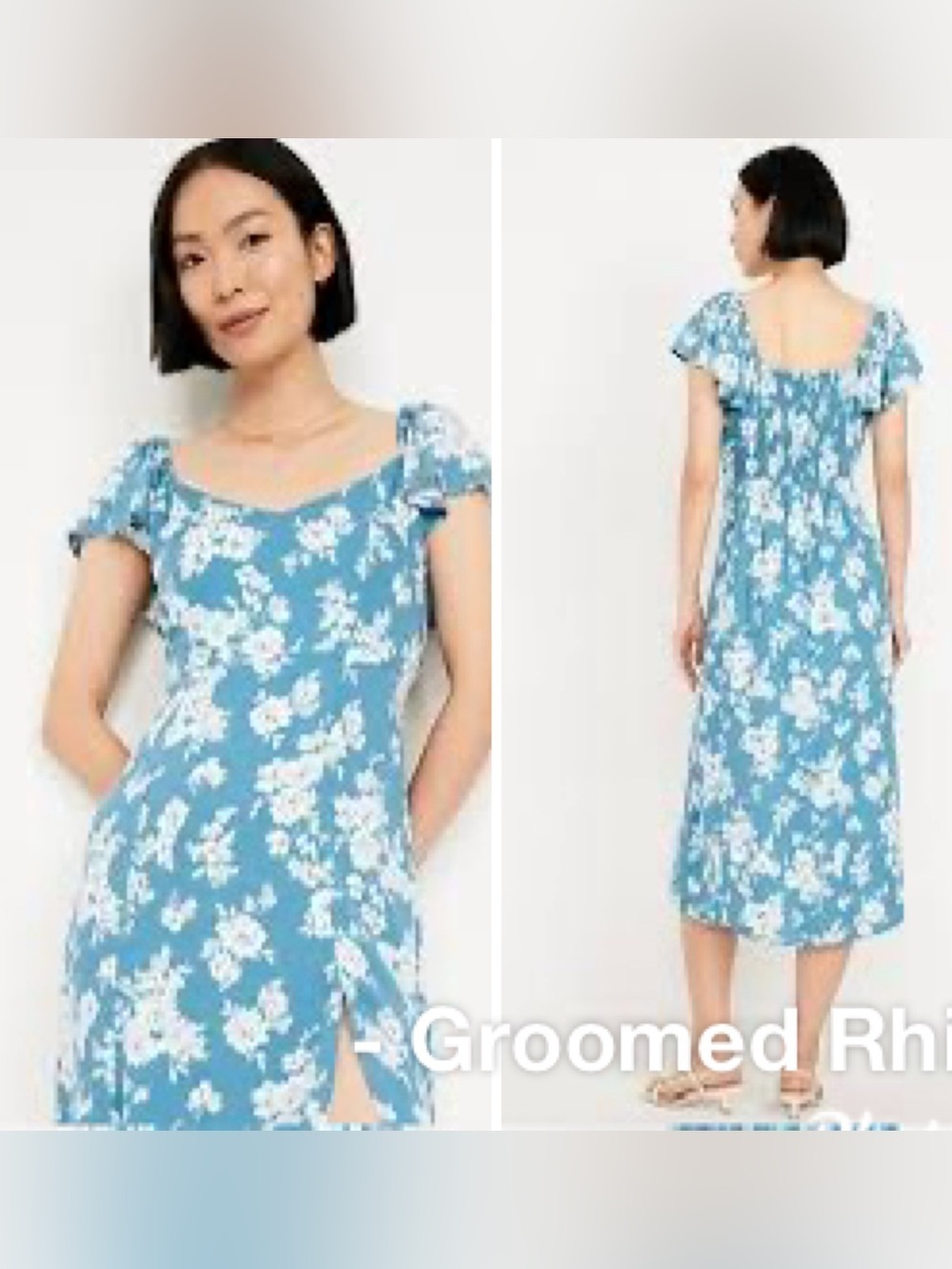 Old Navy Blue Floral Flutter Sleve Crepe Midi Dress Size XXL